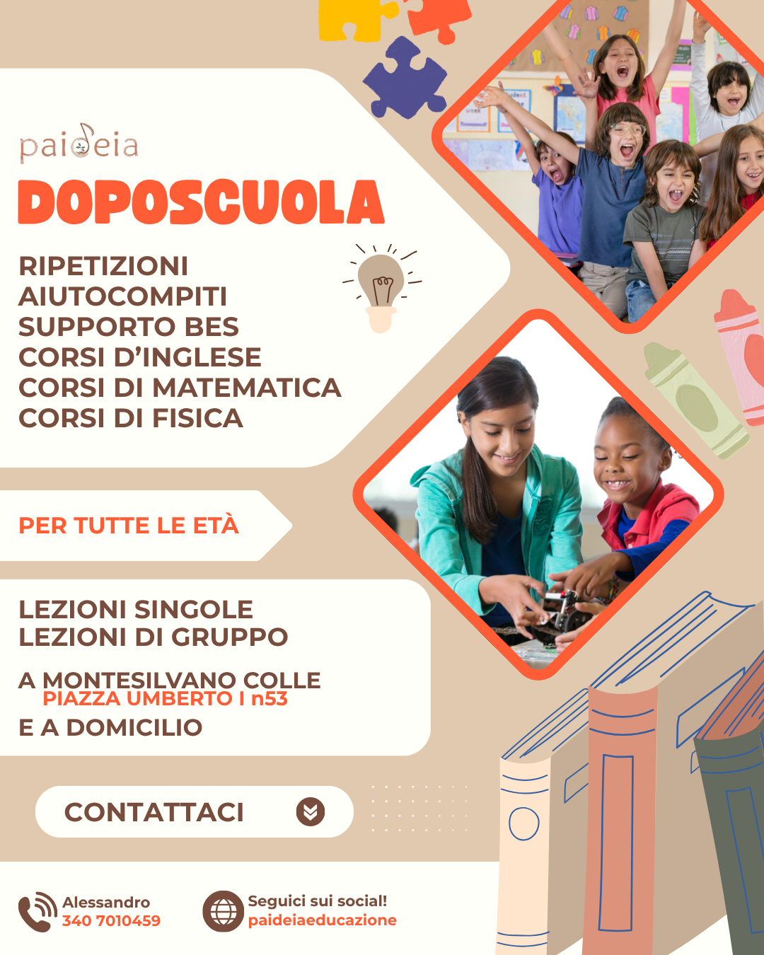 Locandina dei servizi di doposcuola Paideia