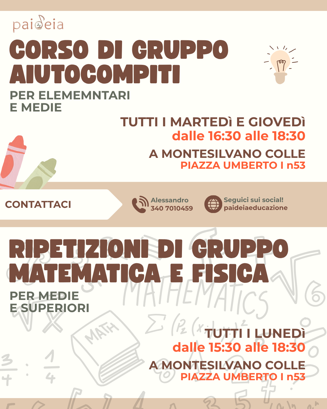 Locandina dei corsi di gruppo Paideia